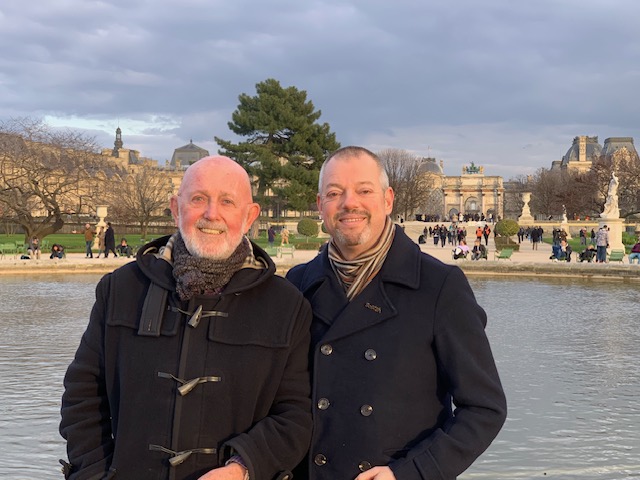 The writer with friend in the Jardin des Tuileries